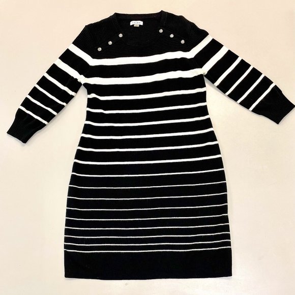 Calvin Klein Dresses & Skirts - Calvin Klein EUC Black & White Striped Long Sleeve Sweater Dress Size XL Petite